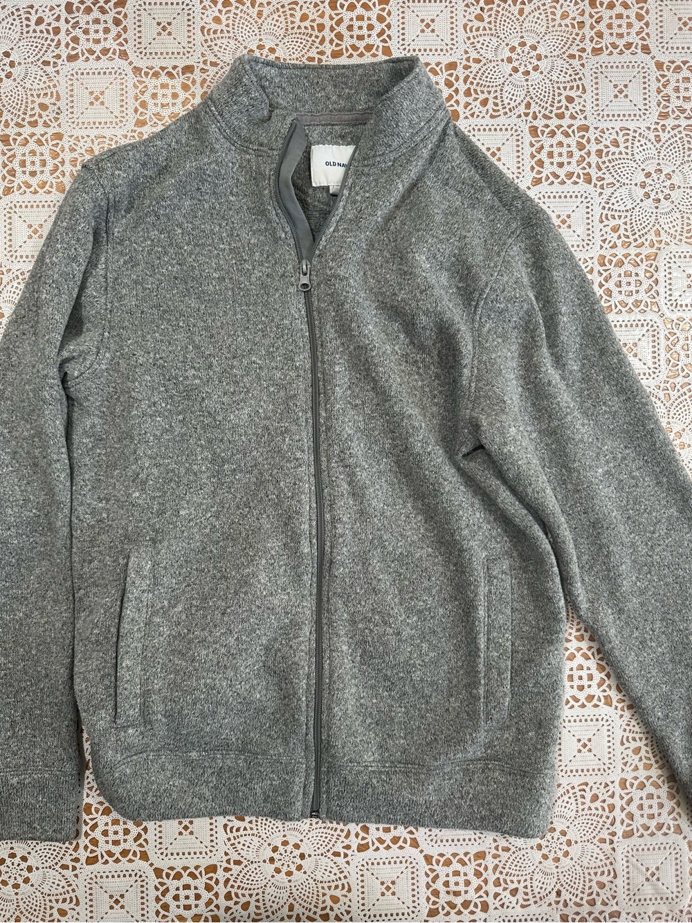 Old Navy Gray Sweater Fleece Full Zip Jacket Sherpa Lined Men’s Medium